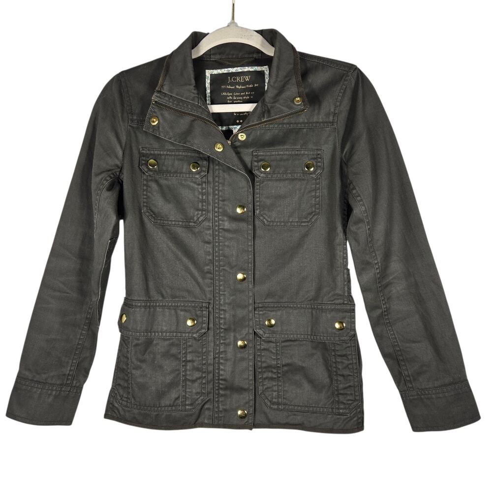 J.Crew Field Jacket Womens XS Petite Dark Olive Relaxed Boyfriend Cotton Utility